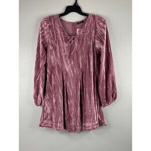 Very J Women Large Velvet Feel Short Dress Pink Tie Neck Party Casual